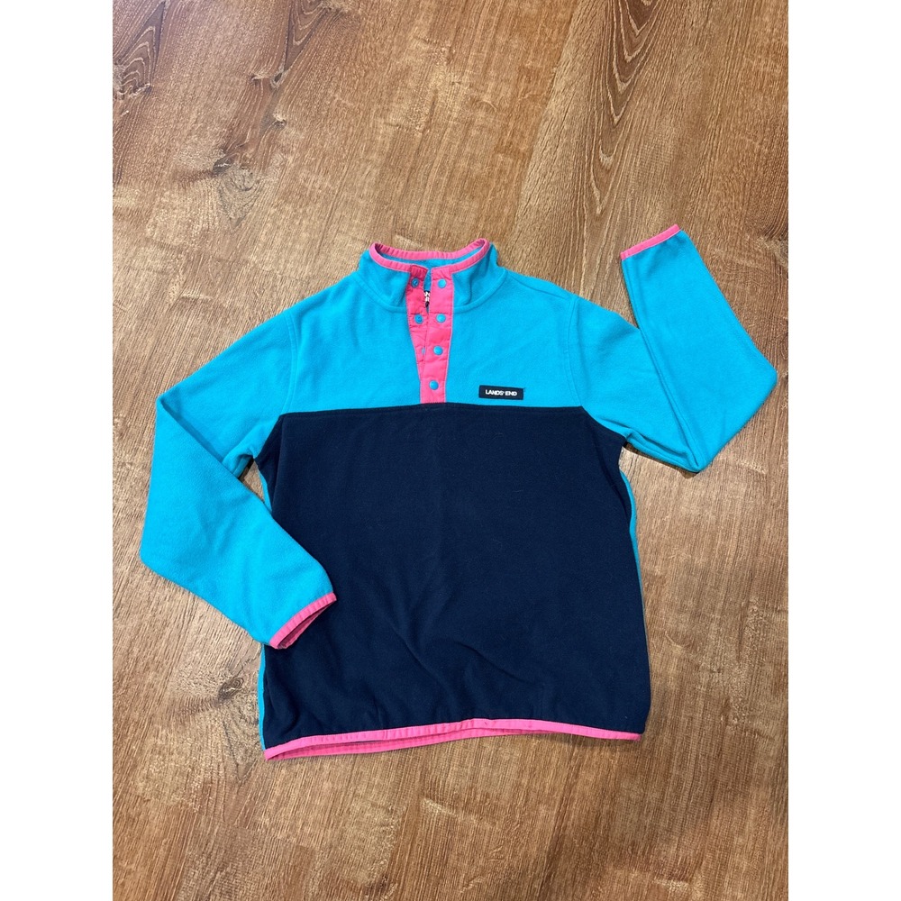 Lands End Girls Blue Pink Fleece pullover L 10 12